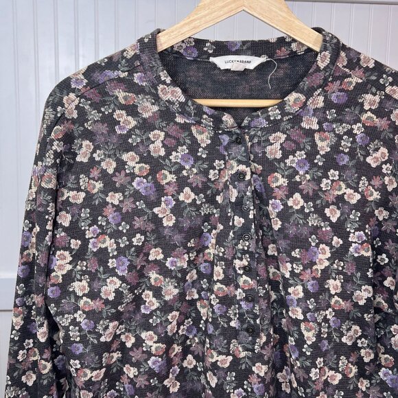Lucky Brand Tops - Lucky Brand Floral Long Sleeve Thermal Henley Blouse Button Top Women's Medium
